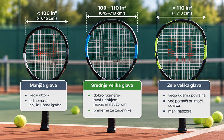 Velikost glave teniškega loparja Velikost glave teniškega loparja